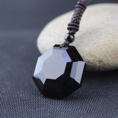 

natural obsidian carved polyhedron pendant Lucky Love Crystal Jewelry With Free Rope for men&women gift