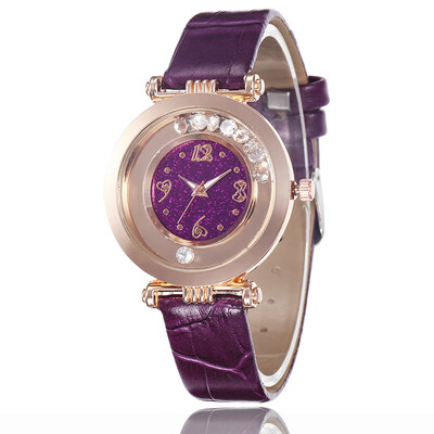

Watch leather strap creative heart-shaped digital ladies watch with diamonds