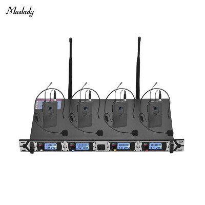 

Muslady D4-2 Professional 4-Channel UHF Wireless Microphone System Includes 4 Headset Microphones with Bodypack Transmitters 1 R