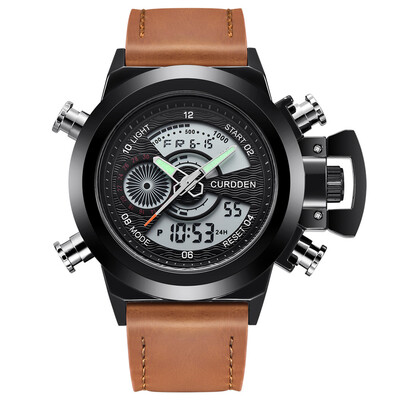 

Gobestart Mens Leather Sports Watches Quartz LED Digital Clock Waterproof Wrist Watch