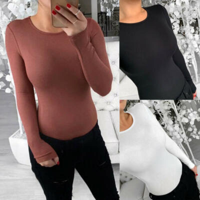 

Women Bodysuit Bodycon Jumpsuit Romper Leotard Tops Blouse Playsuit Long Sleeve