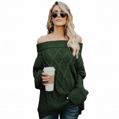 

A line collar long-sleeved strapless ribbed knit sweater womens