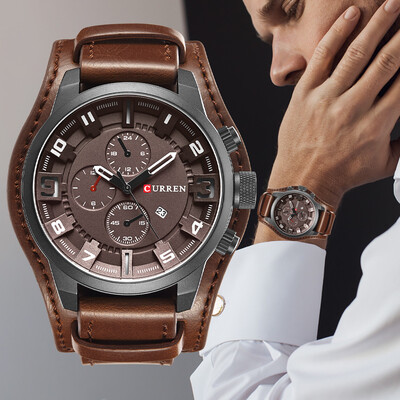 

Gobestart Luxury Date Sports Military Clock Leather Strap Quartz Business Mens Watch