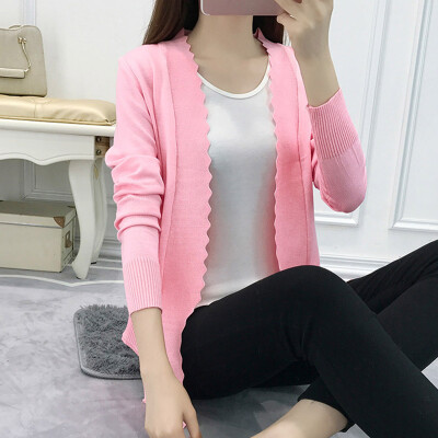 

Women Casual All-match Knitted Cardigan Long Sleeves Jacket V-neck Loose Sunscreen Top