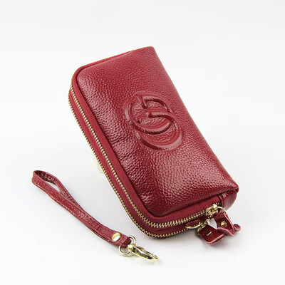 

Factory direct 2019 new leather European&American fashion wind mobile phone bag double zipper ladies clutch bag purse