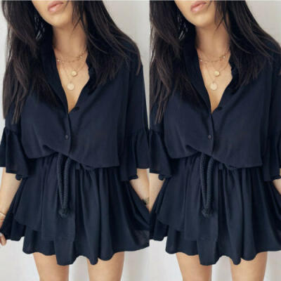 

Womens Holiday Playsuit Romper Ladies Jumpsuit Summer Beach Mini Dress Casual AU