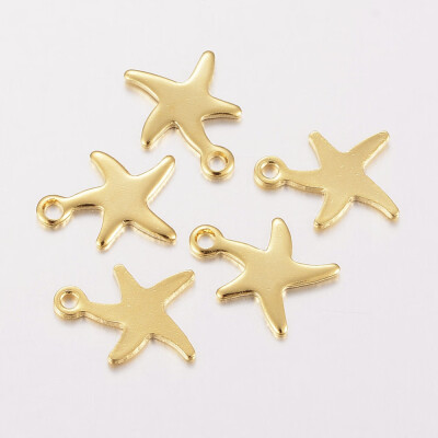 

304 Stainless Steel Charms Starfish Golden 11x9x08mm Hole 1mm