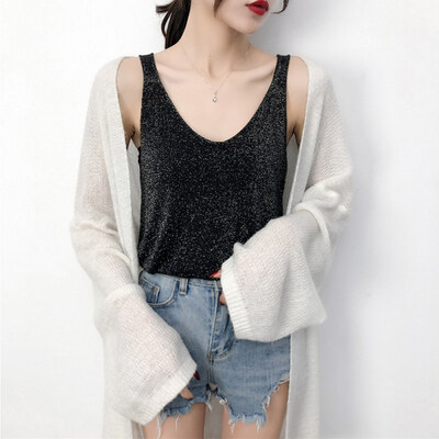 

Women Summer Sexy Round Neck Sleeveless Slim Solid Color Camisole T-Shirt Short Knit Vest