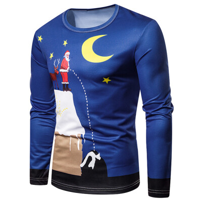 

Christmas Santa Claus&Moon Printed Crew Neck Tee