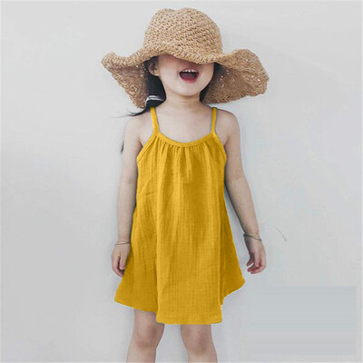 

Infant Baby Girl Kids Loose Strap Sleeveless Solid Colors Beach Dress Clothing