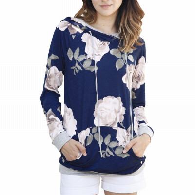 

Floral Print Long Sleeve Pocket Pullover Sports Casual Hoodie sweatshirt