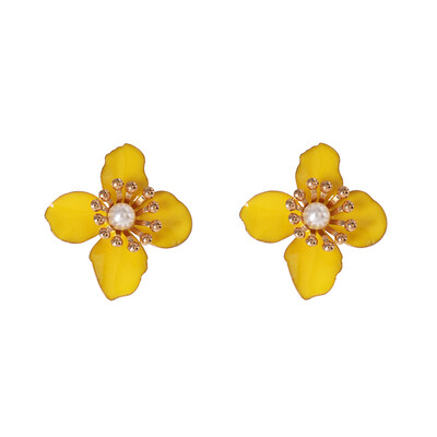 

New Korean Fashion Charm yellow white Flower Earrings For Girls Women Elegant Party Statement Brincos Bijoux Gift