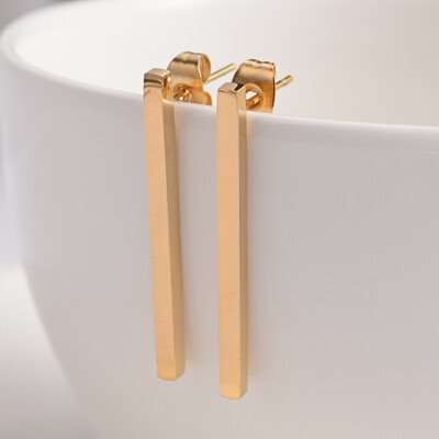 

Rectangle 304 Stainless Steel Stud Earrings Golden 30x2mm Pin 08mm