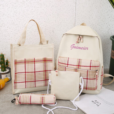 

Female 2019 spring&summer new students Korean campus large canvas plaid backpack female schoolbag