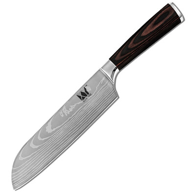 

New 7" Santoku Kitchen Knife High Hardness 7CR17 Stainless Steel Beauty Pattern Blade Color Wood Handle XYJ Brand Cooking Tools