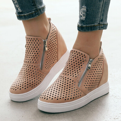 

Rose Women Ladies Fashion Sole Hollow Zipper Ankle Flat Round Toe Casual Boots Shoes