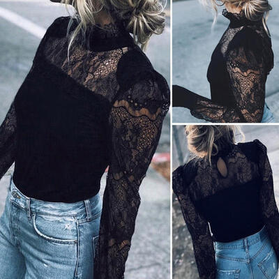 

Sexy Women&39s Long Sleeve Bodysuit Sheer Tops Floral Lace Blouse Shirt Top Blouse
