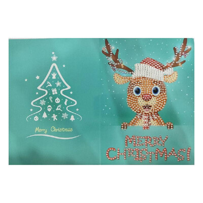 

Merry Christmas Cards DIY Diamond Painting Handmade Card Round Drill Greeting Cards Rhinestones Embroidery Arts Crafts Gifts Xmas