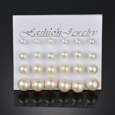 

12 pairsset Simulated Pearl Stud Earrings Set For Women Jewelry Accessories Piercing Ball Earrings kit Bijuteria brincos