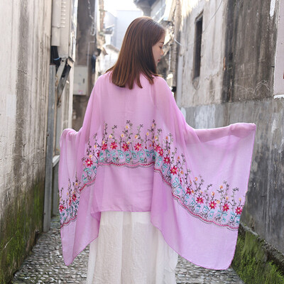 

Korean version of cotton&linen women spring&summer wild art long air conditioning large shawl scarf dual-use embroidery ethnic wind scarf