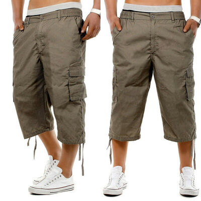 

NEW MENS CARGO COMBAT 34 SHORTS LONG KNEE LENGTH ELASTICATED WAIST COTTON PANTS