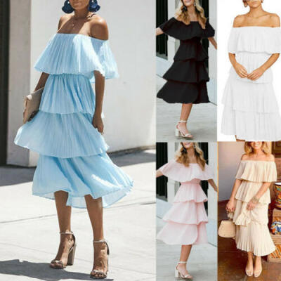 

Women Boho Ruffle Off Shoulder Long Maxi Dress Evening Cocktail Party Maxi Dress