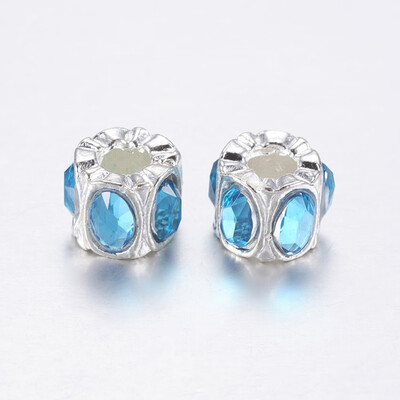 

Alloy European Beads Large Hole Beads with Acrylic Rhinestone Column LightSkyBlue Silver 10x75mm Hole 4mm