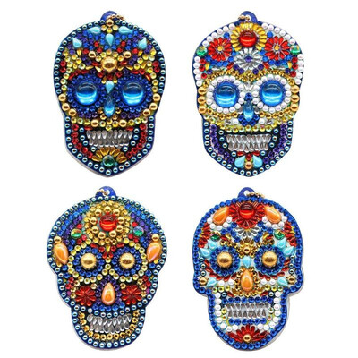 

4pcs DIY Diamond Painting Keychain Special-shaped Full Drill Skull Ornament