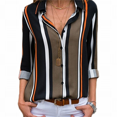 

Suit collar single-breasted long-sleeved vertical stripes casual modern blouse top