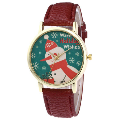 

Christmas night snowman Luxury Brand Ladies Watch Fashion Leather Wrist Quartz Girl Watch for Women Lovers Dress Watches Clock