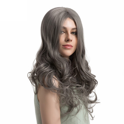 

〖Follure〗Party Daily Natural Middle Parting Long Wave Ash Gray Synthetic Wig Womens Wigs
