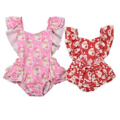 

Newborn Baby Girl Santa Christmas Ruffle Romper Bodysuit Jumpsuit Outfit Sunsuit