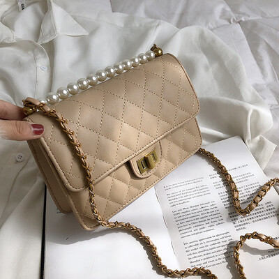

Qiao Bani 2019 new Korean chic fashion pearl embroidery line small square bag wild single shoulder diagonal trend handbags