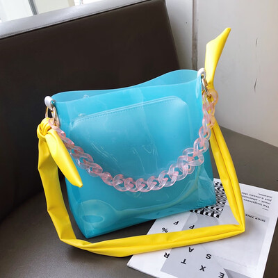

Jelly transparent bag summer gas womens bag new 2019 Korean version of 100-lap fairy single shoulder slanted tot bag