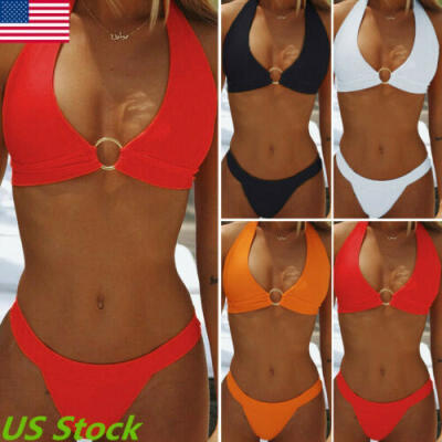 

Womens Bikini Set Swimsuit Padded Bra Thong Bathing Suit Swimwear Beachwear US