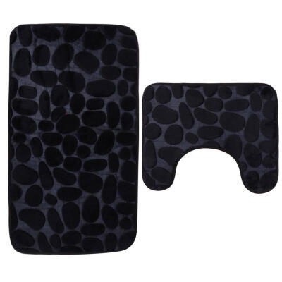 

2pcs 3D Print Pebbles Carpet Toilet Bathroom Flannel Anti-slip Sop Mat