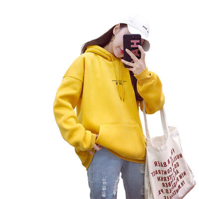 

Autumn Letter Print Casual Long Sleeve Women Hooded Sweatshirts Plus Velvet Warm Autumn Pullover Pink Fashion Tops Female