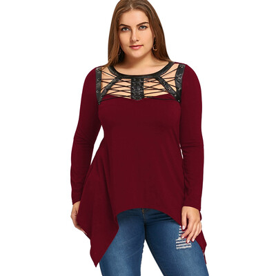 

Plus Size PU Leather Trim Lace Up Top