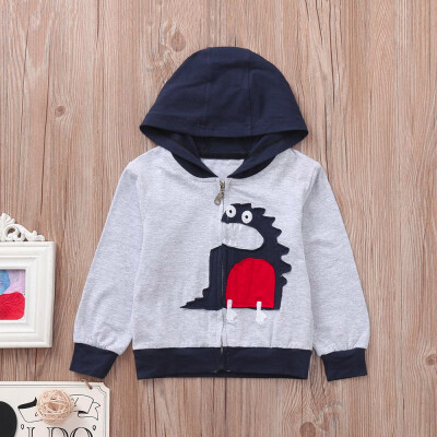 

Toddler Baby Boys Girls Cartoon Dinosaur Hooded Zipper Pocket Tops Clothes Coat