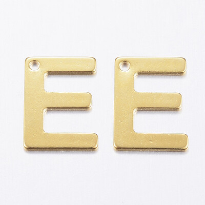 

304 Stainless Steel Charms LetterE Golden 11x8x08mm Hole 1mm