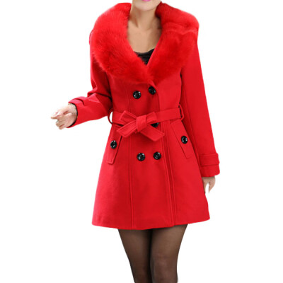 

Toponeto Womens Winter Lapel Wool Coat Trench Jacket Long Sleeve Overcoat Outwear