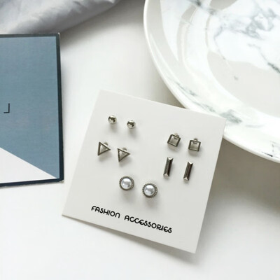 

5 pairset Gold Silver Color Earrings Set Heart Geometric Stud Earrings Set Pearl Earrings for Women Jewelry Gifts