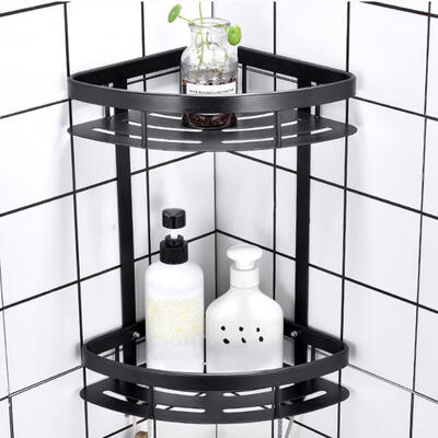 

Greensen Double Layer Triangular Storage Basket Wall Hanging Corner Rack Bathroom Shelves with Hooks