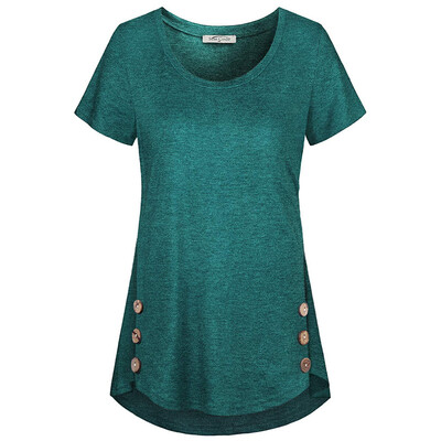 

Starmoon Women Casual Summer Lady Round Neck Button Short Sleeve Blouse Shirt Top