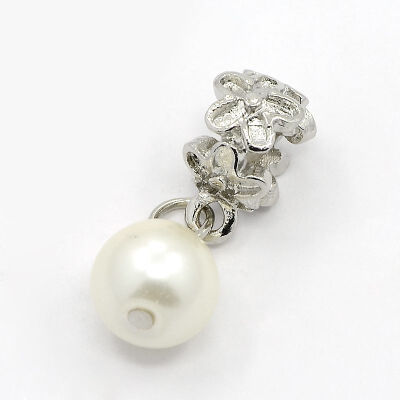 

Large Hole Platinum Plated Alloy European Dangle Beads with Round Acrylic Beads White 28mm Hole 5mm