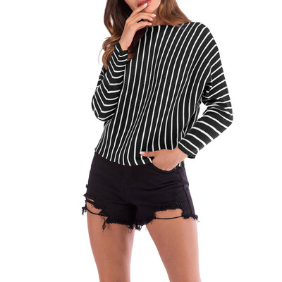 

〖Follure〗Women Striped O Neck Long Sleeve Knitted Sweater Jumper Pullover Top Blouse