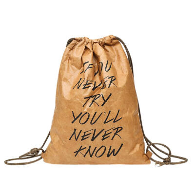 

Retro Women Kraft Drawstring Backpacks Letters Printed Casual Shoulder Bags