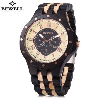 

BEWELL ZS - W116C Men Wooden Quartz Watch Roman Numerals Scale Calendar Luminous Wristwatch