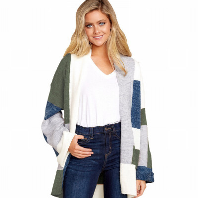 

Plaid Sweater womens Long Sleeve Knit Cardigan