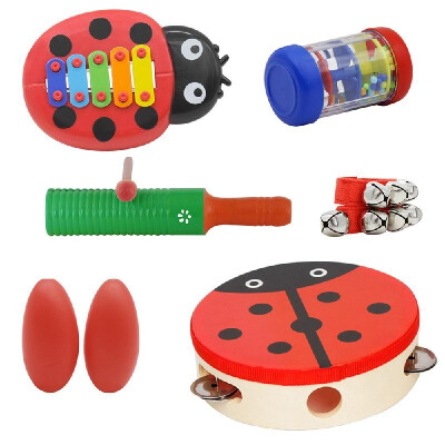 

Musical Toys Percussion Instruments Band Rhythm Kit for Kids Children Toddlers Including Cute Tambourine Wooden Guiro Cartoon